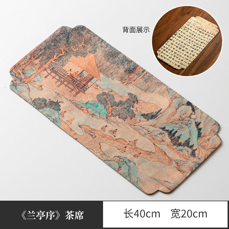 Neo-Chinese Reversible Waterproof Calligraphy Poetry Thickened Silk Brocade Tea Mat - 120cm Teaware Accessories