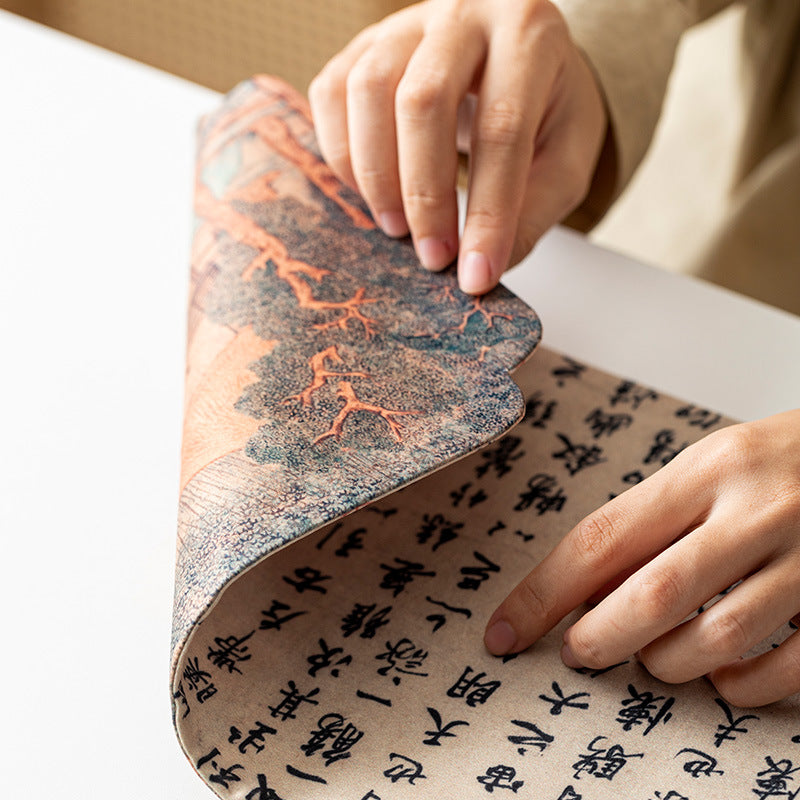 Neo-Chinese Reversible Waterproof Calligraphy Poetry Thickened Silk Brocade Tea Mat - 120cm Teaware Accessories