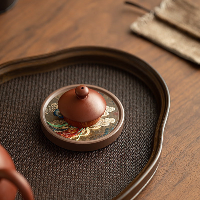 Handcrafted Dunhuang Flying Apsaras Pipa Lute Ceramic Teacup Coaster & Stand - 12cm Teaware Accessories