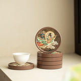 Handcrafted Dunhuang Flying Apsaras Pipa Lute Ceramic Teacup Coaster & Stand - 12cm Teaware Accessories