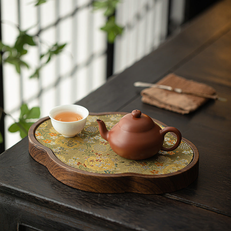 Neo-Chinese Myriad Flowers Gourd-Silhouette Waterproof Silk Brocade Dry-Brewing Tea Mat & Tray - 45cm Teaware Accessories