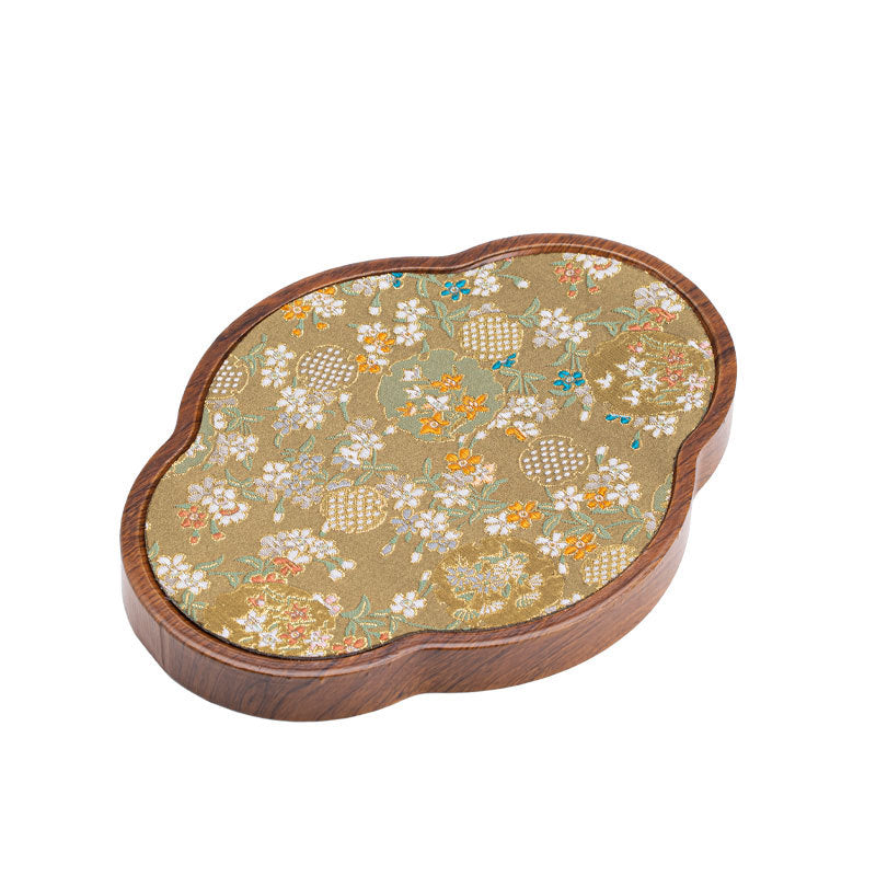 Neo-Chinese Myriad Flowers Gourd-Silhouette Waterproof Silk Brocade Dry-Brewing Tea Mat & Tray - 45cm Teaware Accessories