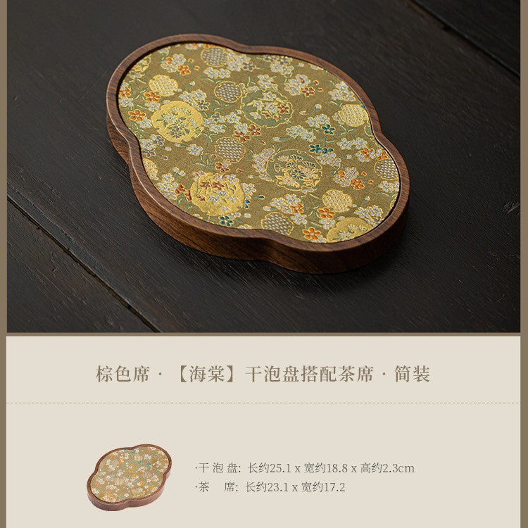 Neo-Chinese Myriad Flowers Gourd-Silhouette Waterproof Silk Brocade Dry-Brewing Tea Mat & Tray - 45cm Teaware Accessories