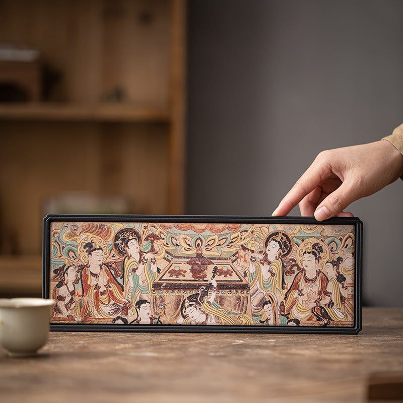 Dunhuang Fresco Motif Quick-Dry Absorbent Ceramic Water Storage Teaware Tray - 24cm Teaware Accessories