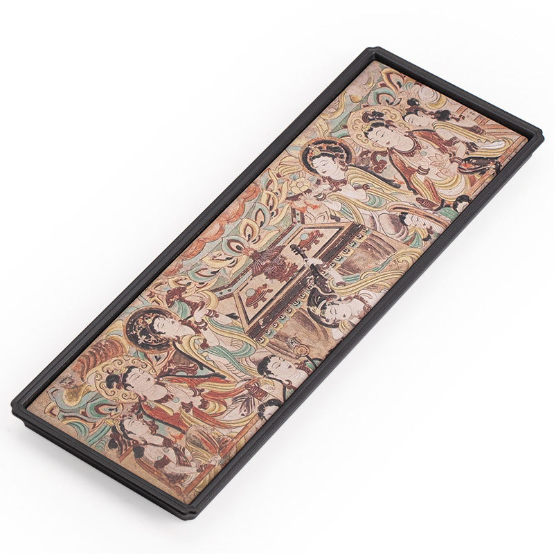 Dunhuang Fresco Motif Quick-Dry Absorbent Ceramic Water Storage Teaware Tray - 24cm Teaware Accessories