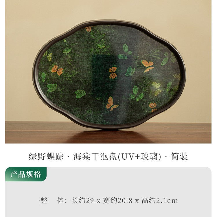 Neo-Chinese Begonia Flower Ceramic Water Storage Dry-Brewing Teaware Tray - 20cm Teaware Accessories
