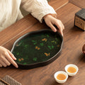 Neo-Chinese Begonia Flower Ceramic Water Storage Dry-Brewing Teaware Tray - 20cm Teaware Accessories
