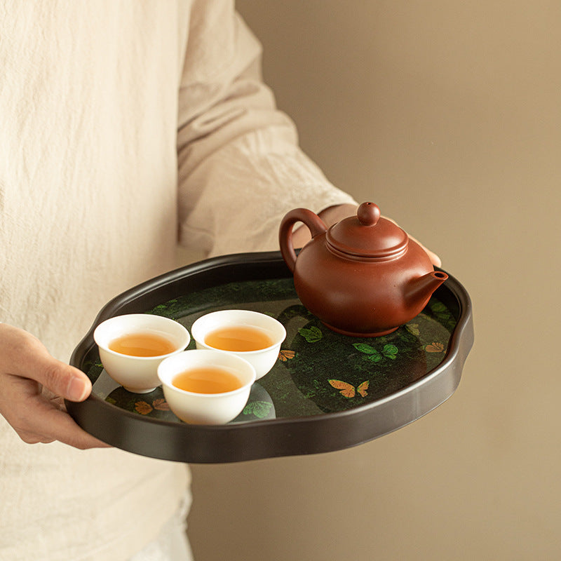 Neo-Chinese Begonia Flower Ceramic Water Storage Dry-Brewing Teaware Tray - 20cm Teaware Accessories