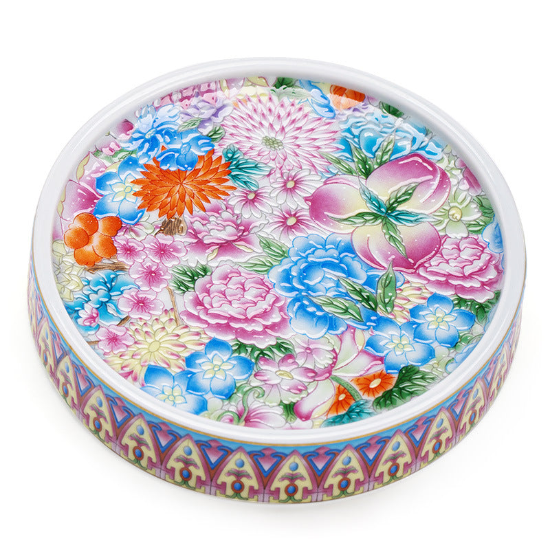 Authentic Jingdezhen Hand-Painted Enamel Blooming Garden Porcelain Lid Rest & Coaster - 8cm Teaware Accessories
