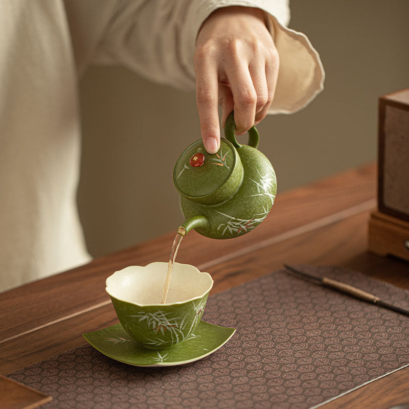 Authentic Jingdezhen Hand-Painted Bamboo Shadow Tangerine Fulu Gourd Teapot - 200ml Gongfu Teapot