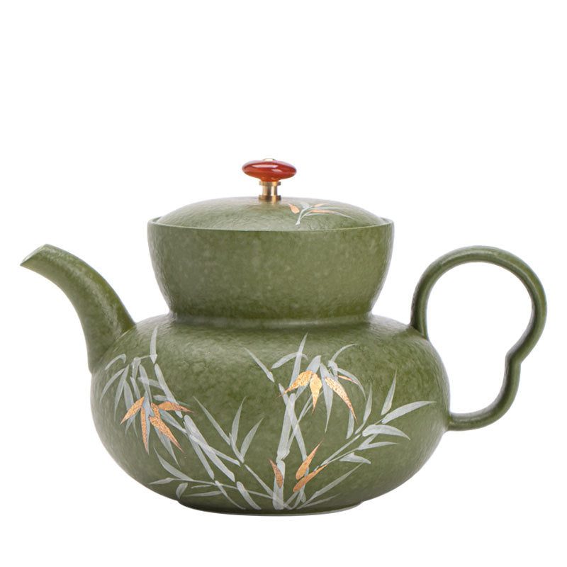 Authentic Jingdezhen Hand-Painted Bamboo Shadow Tangerine Fulu Gourd Teapot - 200ml Gongfu Teapot