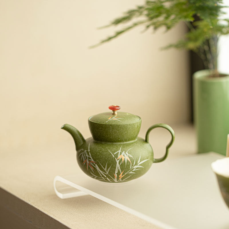 Authentic Jingdezhen Hand-Painted Bamboo Shadow Tangerine Fulu Gourd Teapot - 200ml Gongfu Teapot