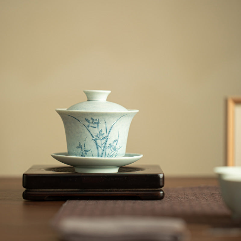 Authentic Jingdezhen Hand-Painted Underglaze Blue & White Large Sancai Gaiwan Tea Bowl - 180ml