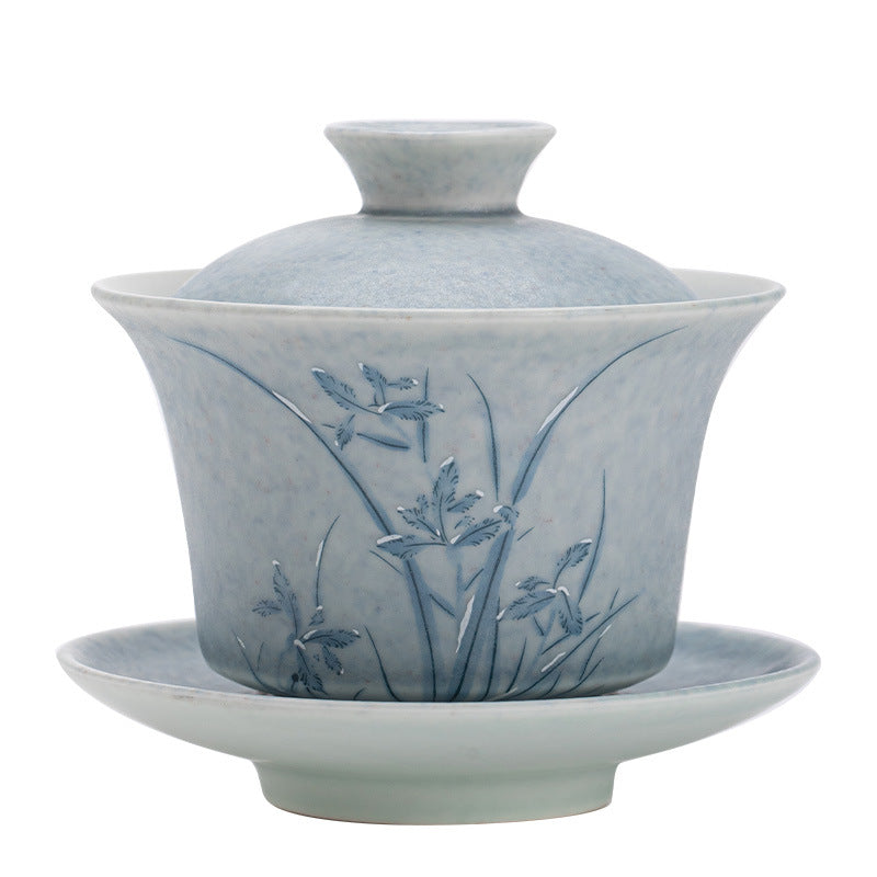 Authentic Jingdezhen Hand-Painted Underglaze Blue & White Large Sancai Gaiwan Tea Bowl - 180ml