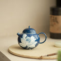 Authentic Jingdezhen Powdered Blue Sgraffito Lotus Sphere Teapot - 190ml Gongfu Teapot