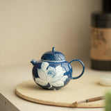 Authentic Jingdezhen Powdered Blue Sgraffito Lotus Sphere Teapot - 190ml Gongfu Teapot