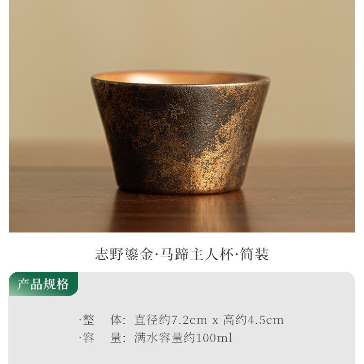 Handcrafted Ancient Shino Ware 24K Gold-Gilded Horseshoe Master Teacup - 85ml Gongfu Teacup