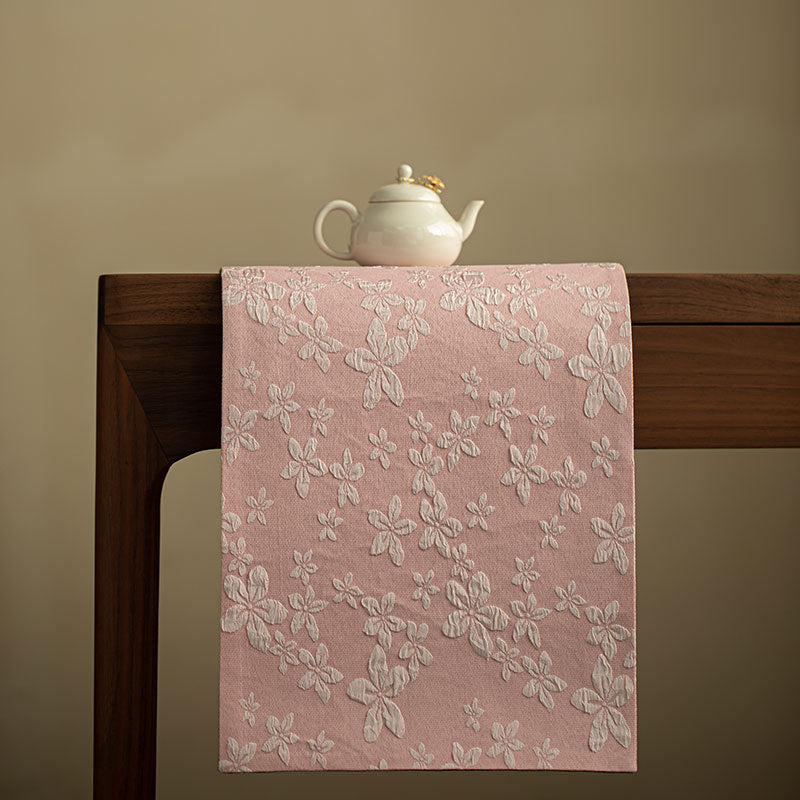 Neo-Chinese Reversible Waterproof Pastel Floral Silk Brocade Tea Table Runner & Mat - 120cm Teaware Accessories