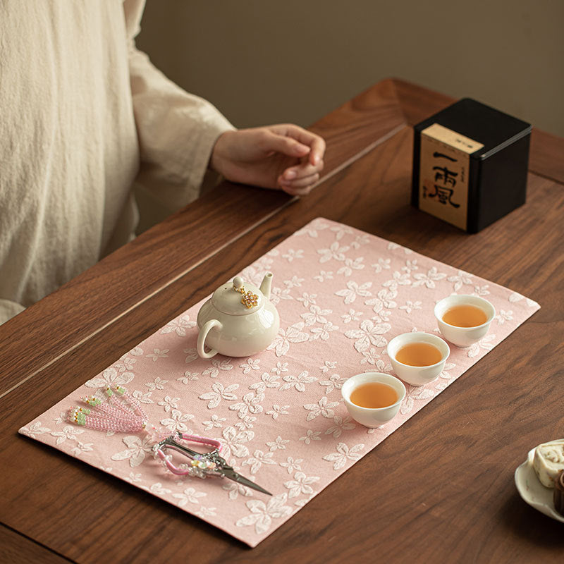 Neo-Chinese Reversible Waterproof Pastel Floral Silk Brocade Tea Table Runner & Mat - 120cm Teaware Accessories