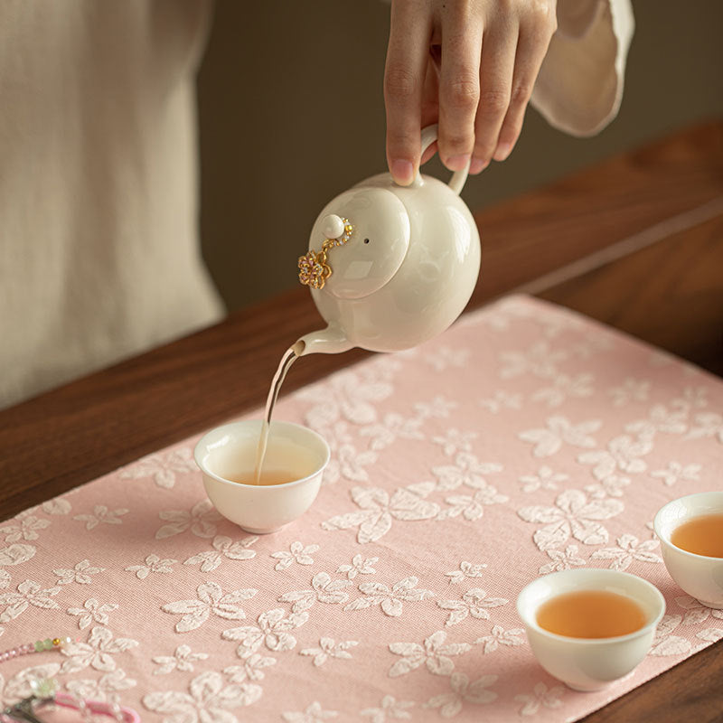 Neo-Chinese Reversible Waterproof Pastel Floral Silk Brocade Tea Table Runner & Mat - 120cm Teaware Accessories
