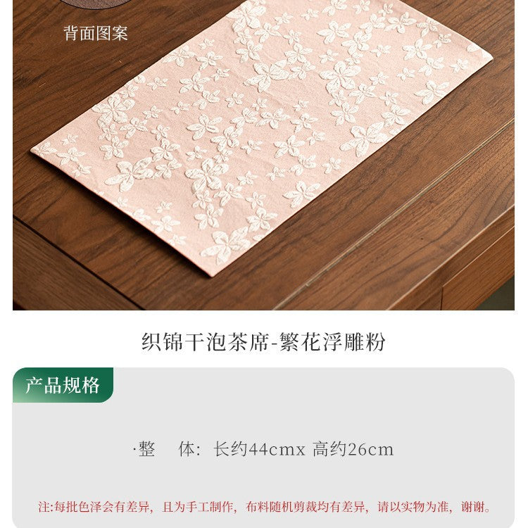 Neo-Chinese Reversible Waterproof Pastel Floral Silk Brocade Tea Table Runner & Mat - 120cm Teaware Accessories