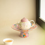 Authentic Jingdezhen Hand-Painted Enamel Myriad Flowers High-Foot Pedestal Teaware Tray & Fruit Plate - 20cm Teaware Accessories