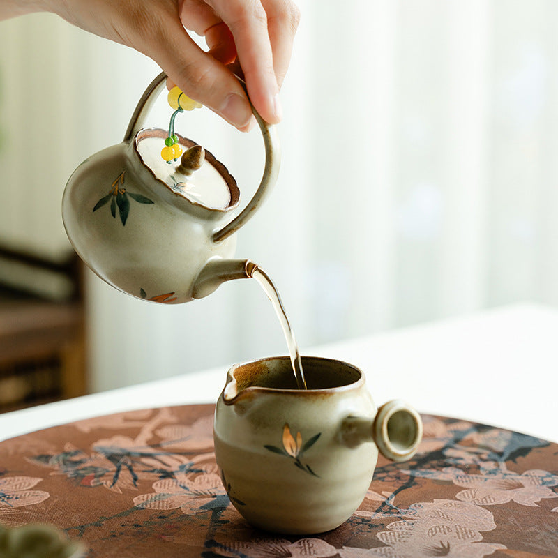 Authentic Antique Gilded Butterfly Orchid Lanfeng Beam-Handle Teapot - 240ml Gongfu Kettle