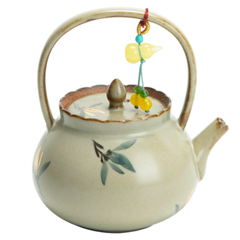 Authentic Antique Gilded Butterfly Orchid Lanfeng Beam-Handle Teapot - 240ml Gongfu Kettle