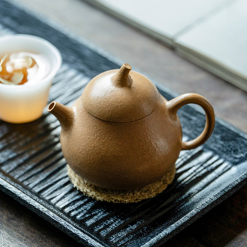 Authentic Aged Golden Duan Clay Eggplant-Melon Zisha Teapot - 210ml Luxury Gift Box Suite