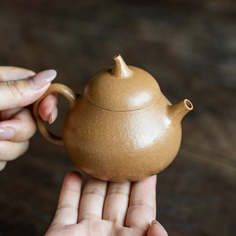 Authentic Aged Golden Duan Clay Eggplant-Melon Zisha Teapot - 210ml Luxury Gift Box Suite