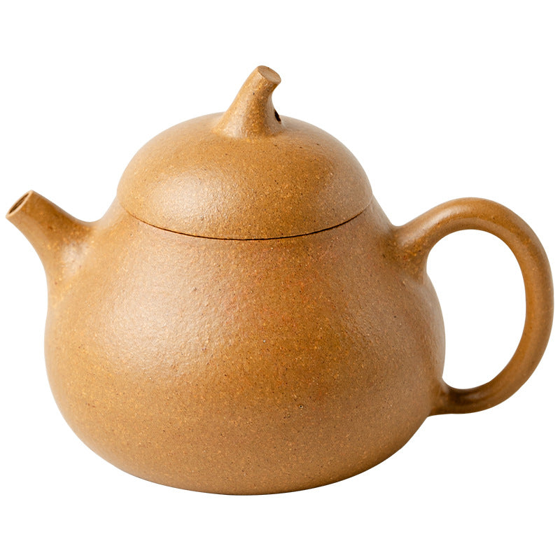 Authentic Aged Golden Duan Clay Eggplant-Melon Zisha Teapot - 210ml Luxury Gift Box Suite