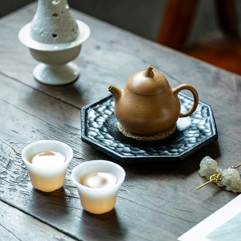 Authentic Aged Golden Duan Clay Eggplant-Melon Zisha Teapot - 210ml Luxury Gift Box Suite