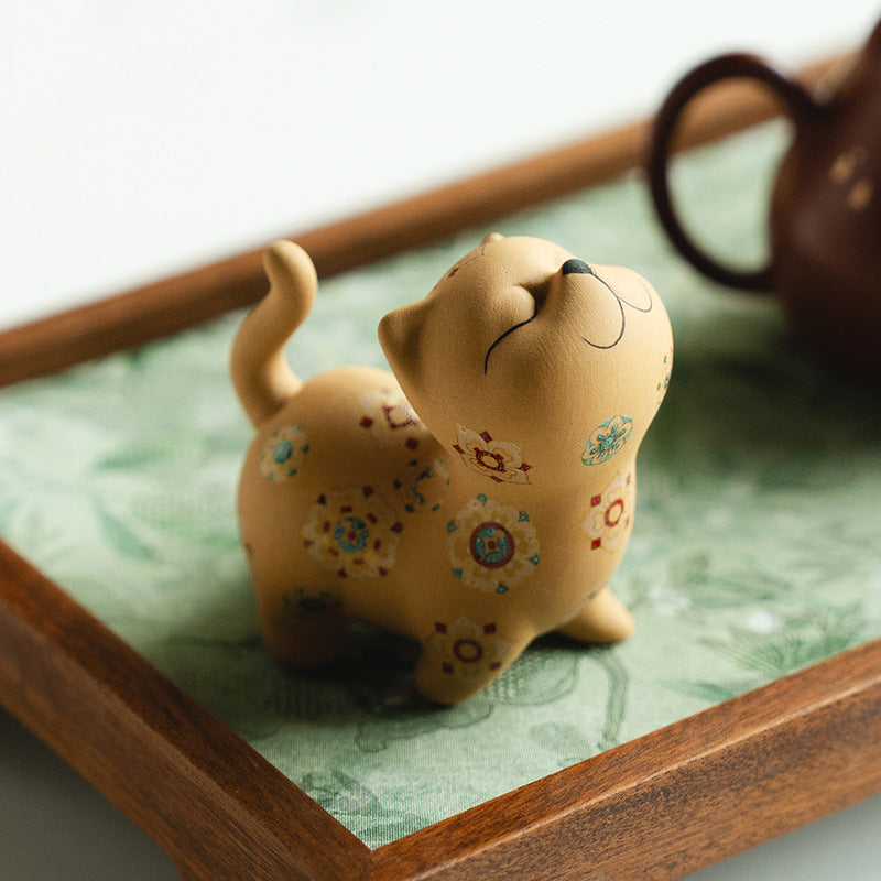 Authentic Golden Duan Clay Baoxiang Flora Sassy Kitten Ceramic Tea Pet - Desk & Tea Table Ornament