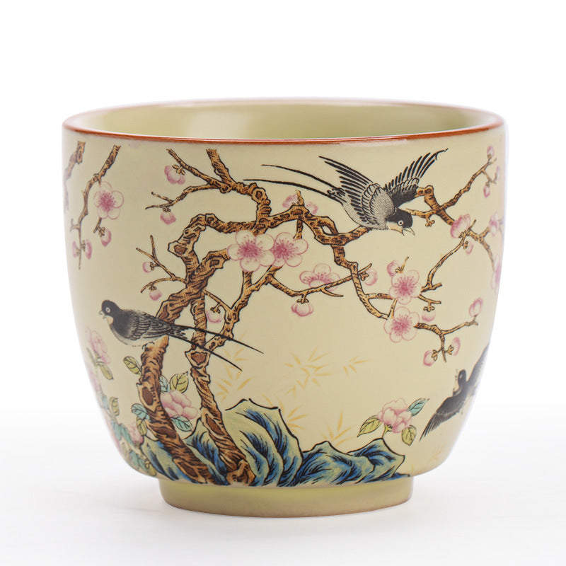 Authentic Beige Ru Ware Celadon Flower & Bird Crackle Master Teacup - 80ml Gongfu Cup