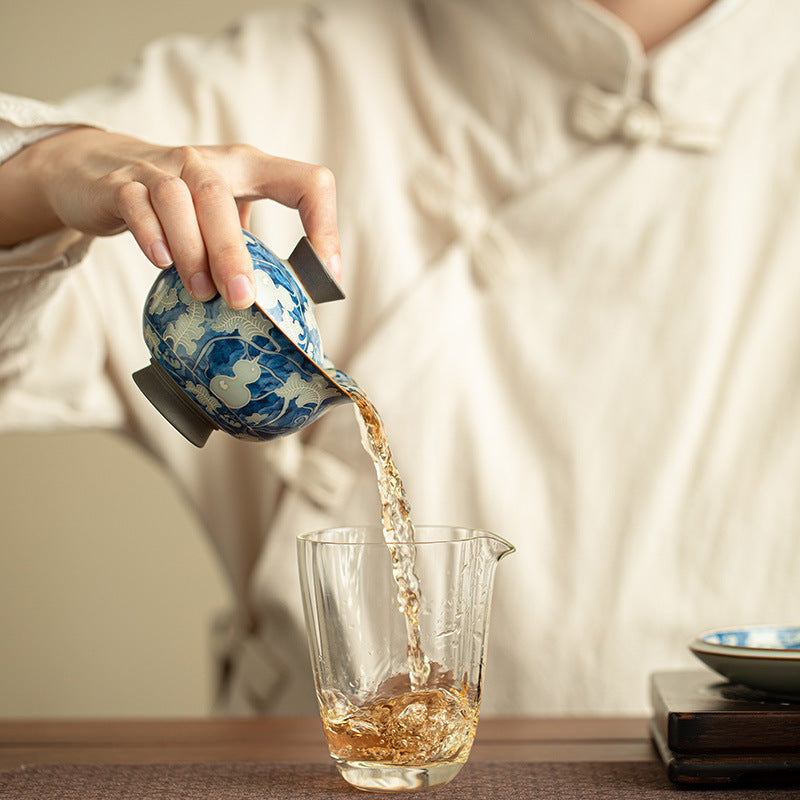 Authentic Ru Ware Celadon Yuan Blue & White Gourd-Ingot Hover-Suspension Gaiwan - 165ml Tea Bowl
