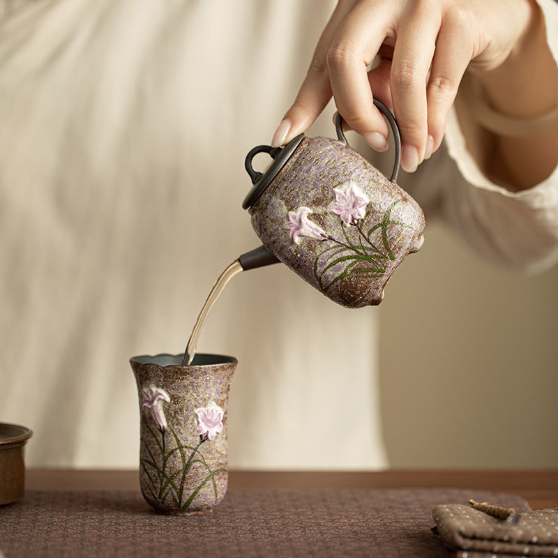 Authentic Old Rock Clay Mist Lily Square Sifang Ceramic Teapot - 190ml Gongfu Steeping Teapot