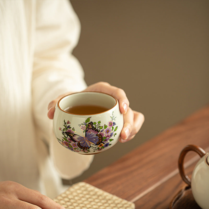 Authentic Song-Style Ru Ware Celadon Butterfly Shadow Yuanrong Master Teacup - 100ml Large Cup