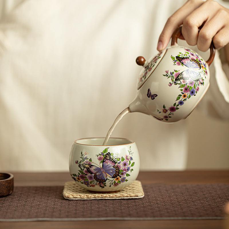 Authentic Song-Style Ru Ware Celadon Butterfly Shadow Yuanrong Master Teacup - 100ml Large Cup