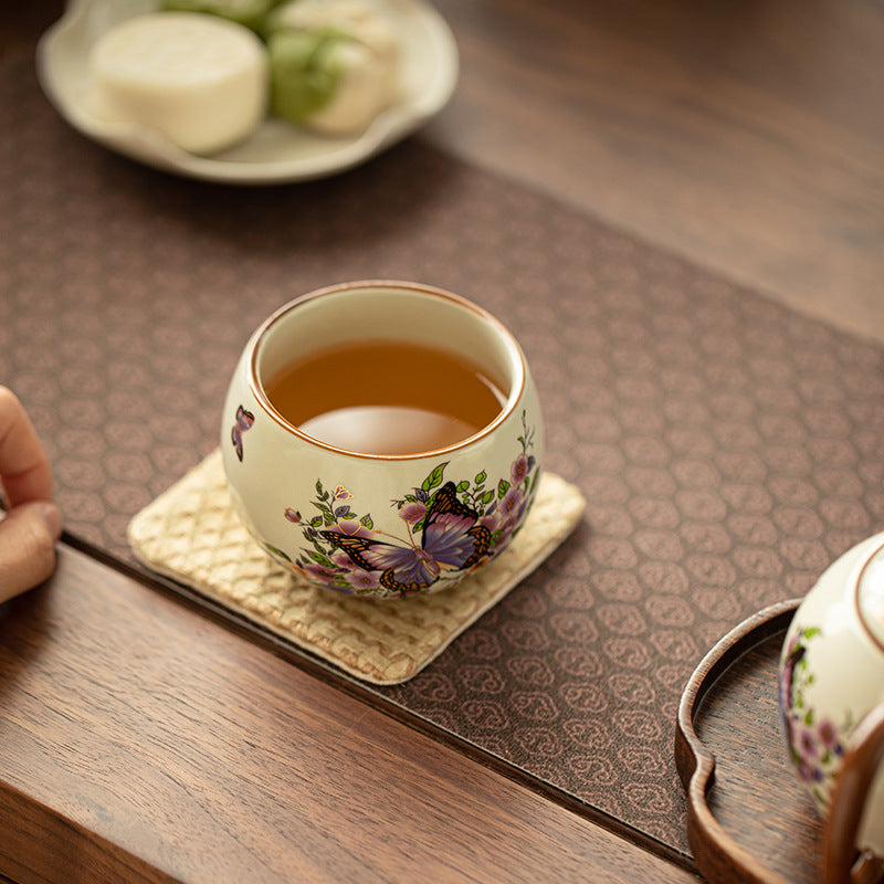 Authentic Song-Style Ru Ware Celadon Butterfly Shadow Yuanrong Master Teacup - 100ml Large Cup