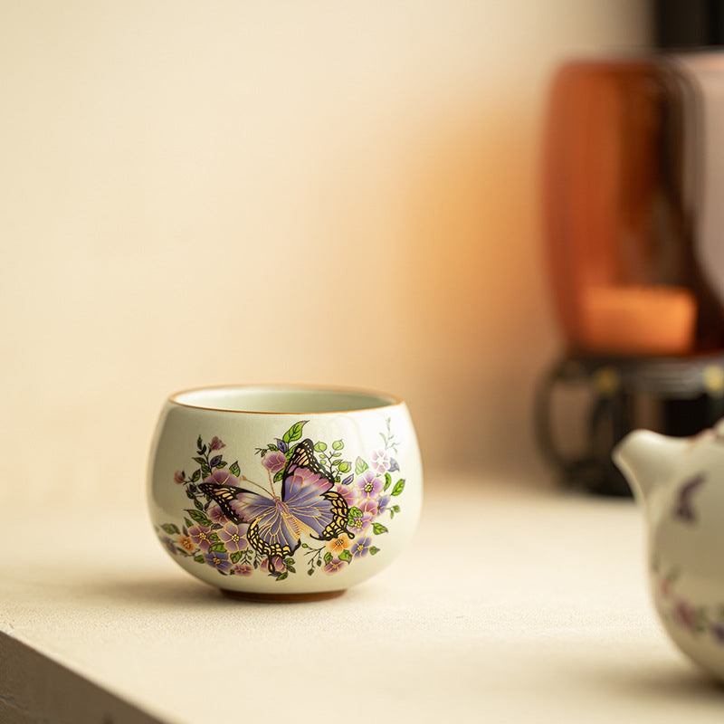 Authentic Song-Style Ru Ware Celadon Butterfly Shadow Yuanrong Master Teacup - 100ml Large Cup