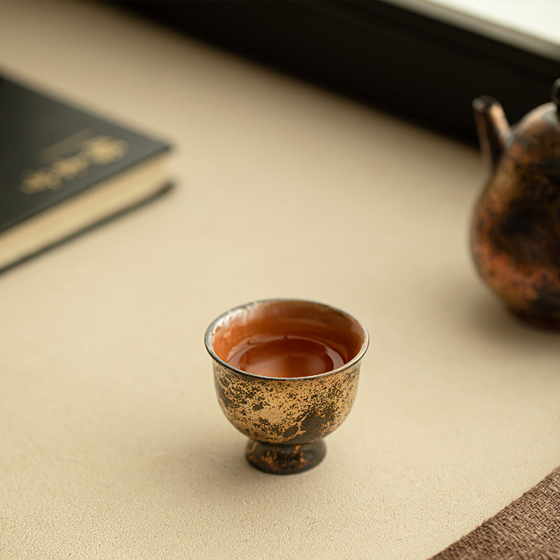 Authentic Jingdezhen Shino Glaze Handcrafted Gilded Xiaozhuo Master Teacup - 75ml Gongfu Cup