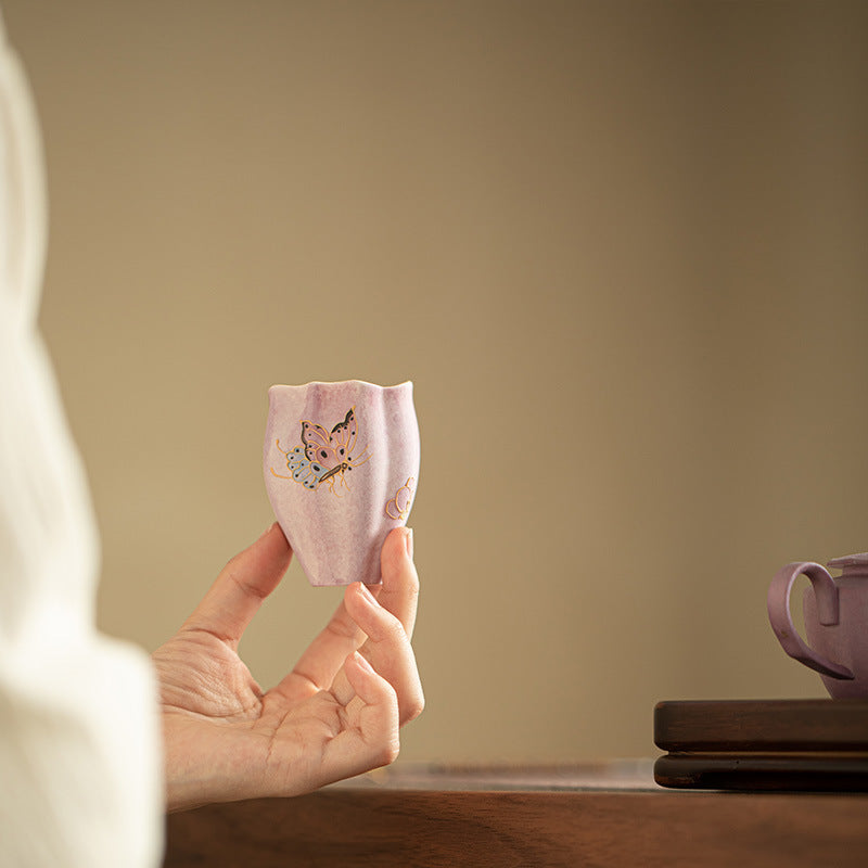 Authentic Jingdezhen Kohiki Rock Mineral Dancing Butterfly Narrow-Mouth Teacup - 80ml Aroma Cup