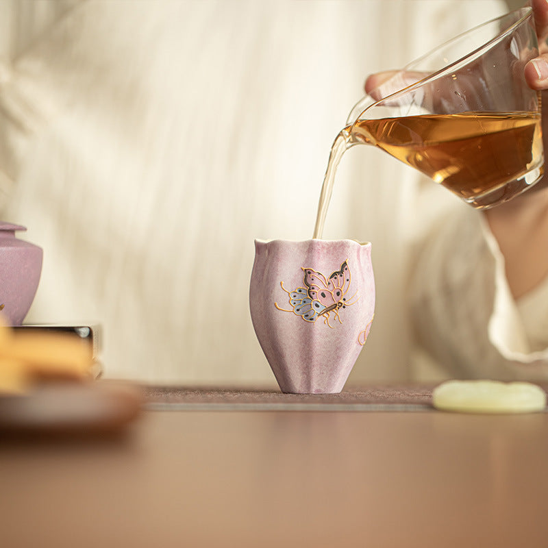 Authentic Jingdezhen Kohiki Rock Mineral Dancing Butterfly Narrow-Mouth Teacup - 80ml Aroma Cup