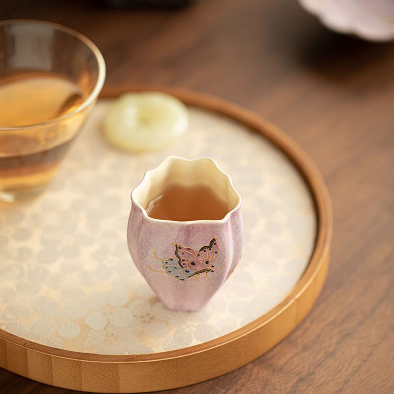 Authentic Jingdezhen Kohiki Rock Mineral Dancing Butterfly Narrow-Mouth Teacup - 80ml Aroma Cup