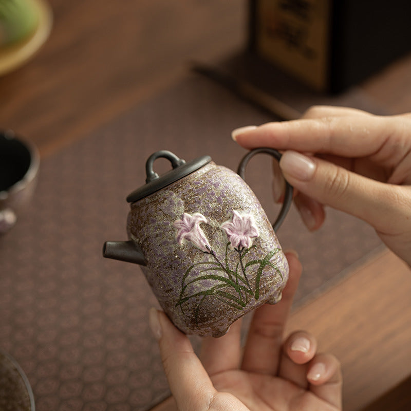 Authentic Old Rock Clay Mist Lily Square Sifang Ceramic Teapot - 190ml Gongfu Steeping Teapot
