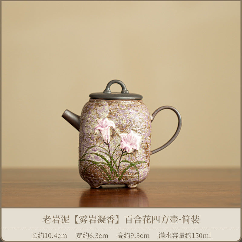 Authentic Old Rock Clay Mist Lily Square Sifang Ceramic Teapot - 190ml Gongfu Steeping Teapot