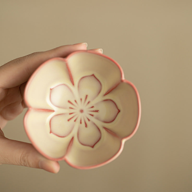 Authentic Jingdezhen Famille-Rose Nine Peaches Petal-Flared Ceramic Master Teacup - 85ml Cup