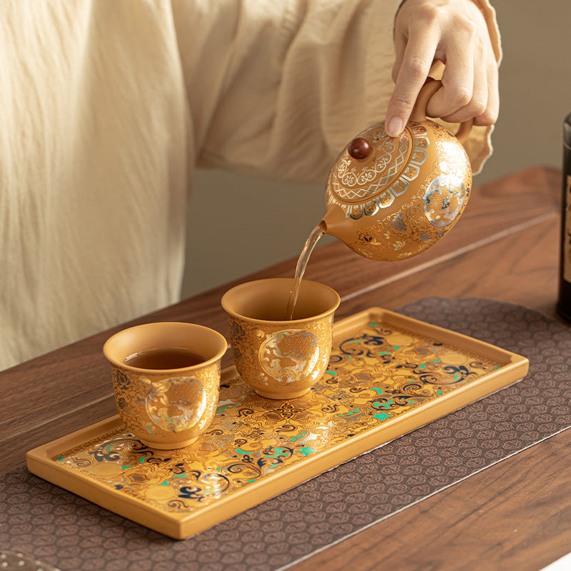 Handcrafted Golden Duan Clay Phoenix-Cry Xishi Teapot & 2 Cups Set - 180ml Gift Box Suite