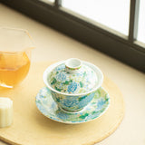 Authentic Jingdezhen Imperial Wanhua Peony Hall of Splendor Large San Cai Gaiwan - 190ml Tea Bowl