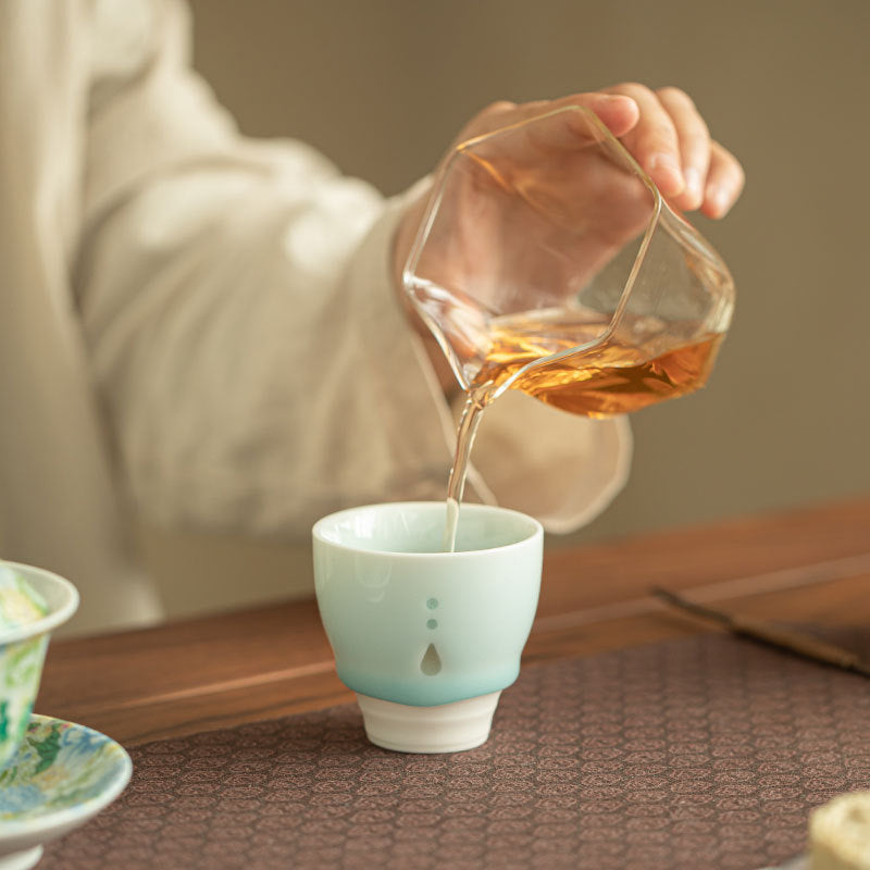 Authentic Tianqing Celadon Handcrafted Linglong Pierced Rice-Grain Master Teacup - 80ml Cup
